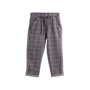 Erkek Bebek & Çocuk Kareli Model Füme Renk Beli Lastikli Jogging Kumaş Pantolon