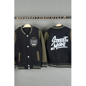 Erkek Çocuk Haki Renk Kolej Yaka 3 İplik Şardonlu Nakışlı Sırt Baskılı Ceket