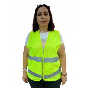 Fermuarlı Sarı İkaz Yeleği XL Beden 59 cm