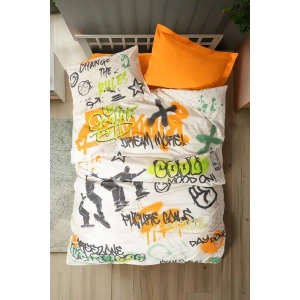 Genç Odası Tek Kişilik Nevresim Takımı Graffiti Oranj