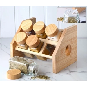 Bambu Kapak Standlı Cam Baharatlık G3870
