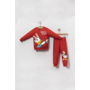 Kız Bebek Daisy Duck Baskılı 3 İplik Şardonsuz Mevsimlik Sweat ve Eşofman Alt Üst Takım