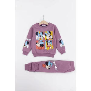 Kız Çocuk Minnie Mouse Baskılı 3 İplik Şardonlu Kışlık Sweat ve Eşofman Alt Üst Takım