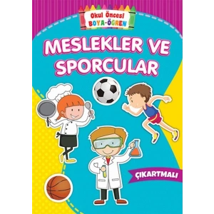 Okul Öncesi Boya-Öğren - Meslekler ve Sporcular - Çıkartmalı