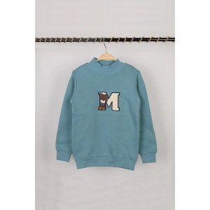 Unisex Çocuk Dik Yaka M Nakışlı Mavi Basic Sweatshirt
