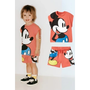 Unisex Çocuk Mickey Mouse Baskılı Pamuklu Bisiklet Yaka T-shirt ve Şort Alt Üst Takım