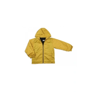 Unisex Çocuk Parlak Hardal Renk Mevsimlik Pamuklu Kumaş Astarlı Kapüşonlu Yağmurluk