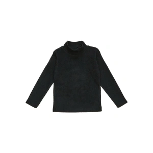 Unisex Çocuk Siyah Renk Raporlu Balıkçı Yaka Fitilli Model Uzun Kol Body