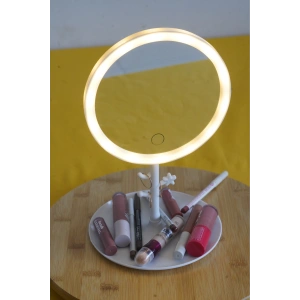 Led Işıklı Yuvarlak Makyaj Aynası Şarj edilebilir 3 Farklı Renk