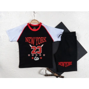 Erkek Çocuk Siyah New York Bulls Jordan Temalı Yazlık T-shirt ve Şort Takımı