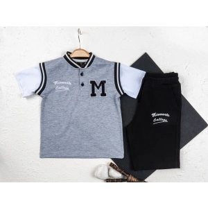Erkek Çocuk Gri Renk College Model T-shirt ve Siyah Şort 2 Parça Alt Üst Takım