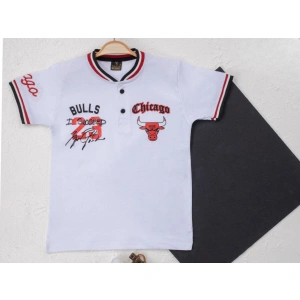 Erkek Çocuk Beyaz Renk Chicago Bulls Temalı College Yaka Kısa Kollu T-shirt