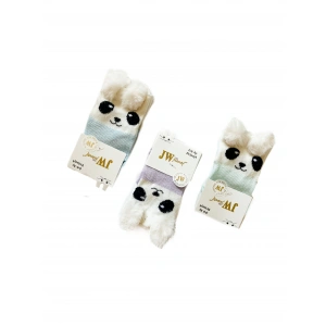 Kız Bebek 0-6 Ay Kedi Figürlü Peluş Tüy Kulaklı Çorap 3 Adet