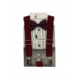 Bebek & Çocuk 1-7 Yaş Bordo Renk Ayarlanabilir Papyon Askı Set
