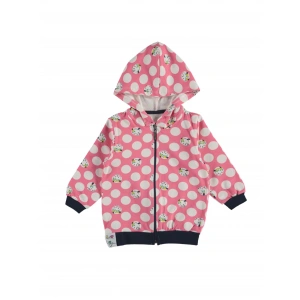 Kız Çocuk Pudra Pembe Renk Puantiyeli Mevsimlik Kapüşonlu Hırka