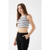 Kadın Füme Renk Mini Boy Çizgili Triko Body Crop