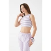 Kadın Lila Renk Mini Boy Çizgili Triko Body Crop