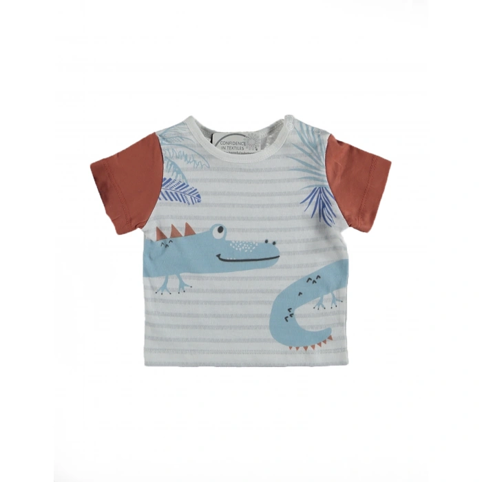 Erkek Bebek Pamuklu Timsah Desenli Yazlık T-shirt ve Şort Takımı