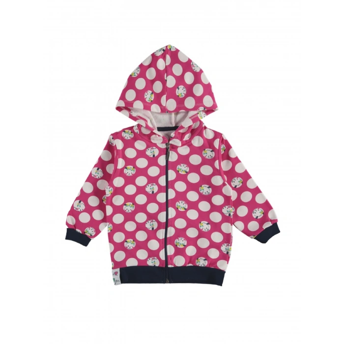 Kız Çocuk Pembe Renk Puantiyeli Mevsimlik Kapüşonlu Hırka