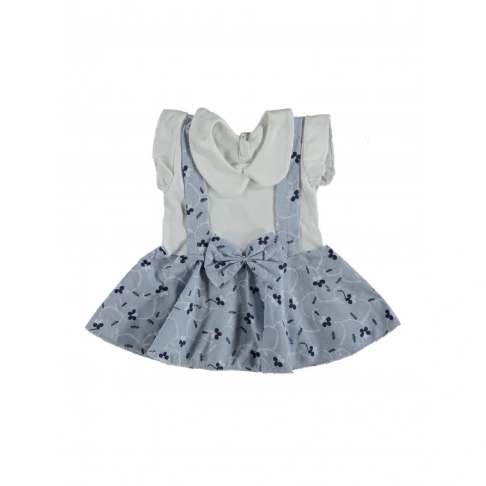 Kız Bebek Pamuklu Gömlek Yakalı Salopet Görünümlü Volanlı Elbise