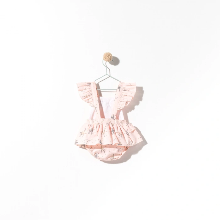 Kız Bebek Pudra Pembe Renk Özel Gün Fiyonklu Çıtçıtlı Tulum