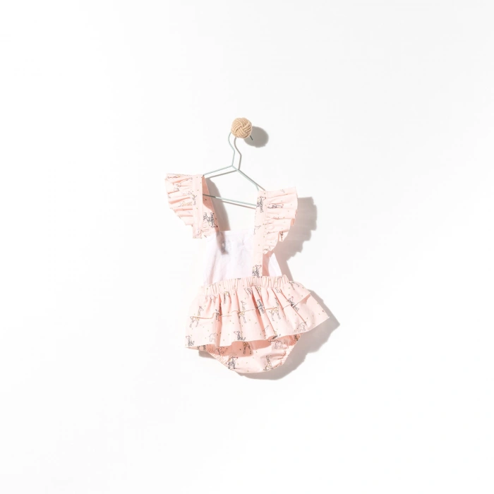 Kız Bebek Pudra Pembe Renk Özel Gün Fiyonklu Çıtçıtlı Tulum