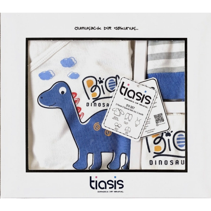 Bebek Yenidoğan Mavi Dinozor Modelli 5 Parça Hastane Çıkış Seti