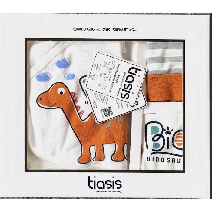 Bebek Yenidoğan Turuncu Dinozor Modelli 5 Parça Hastane Çıkış Seti