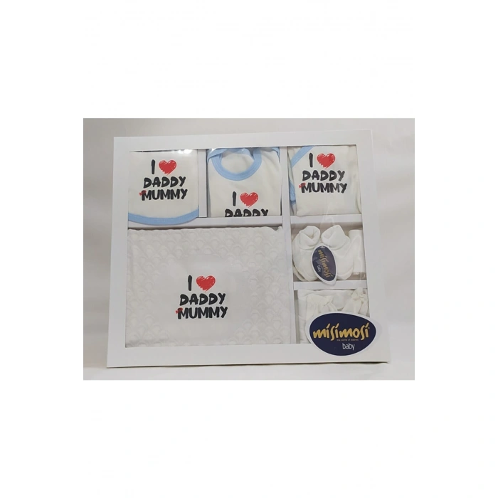 Bebek Hastane Çıkışı Mom & Dad Baskılı Pamuklu 10 Parça Zıbın Seti