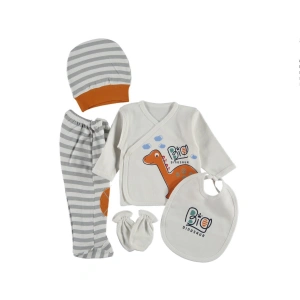 Bebek Yenidoğan Turuncu Dinozor Modelli 5 Parça Hastane Çıkış Seti