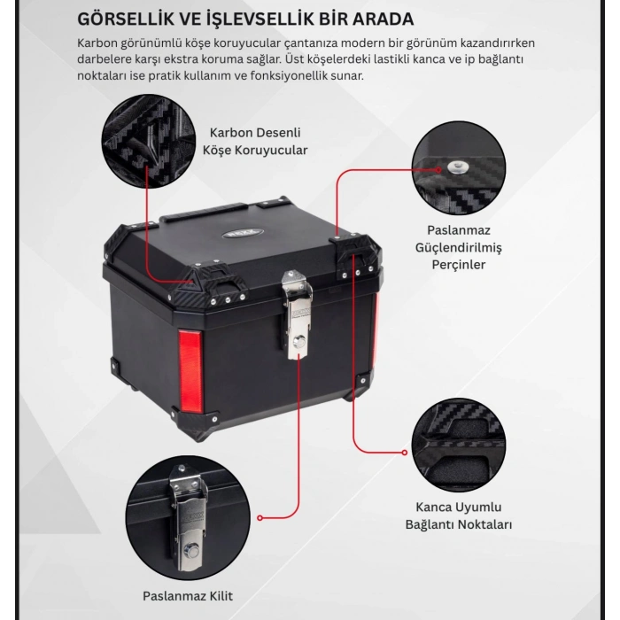 REXX 45 LİTRE ABS MOTOSİKLET ARKA ÇANTA - SİYAH