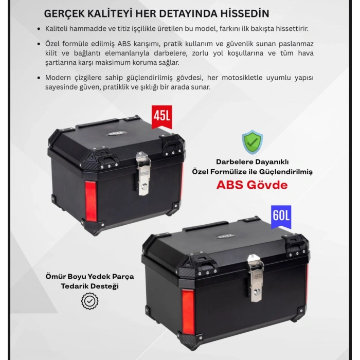 REXX 45 LİTRE ABS MOTOSİKLET ARKA ÇANTA - SİYAH