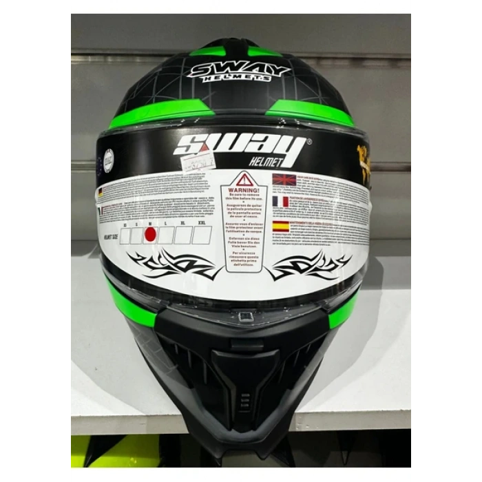 Sway Kask SW-865 Mat Grey/green Güneş Gözlüklü