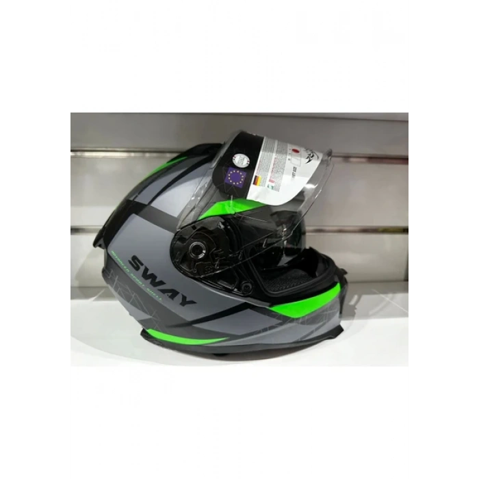 Sway Kask SW-865 Mat Grey/green Güneş Gözlüklü