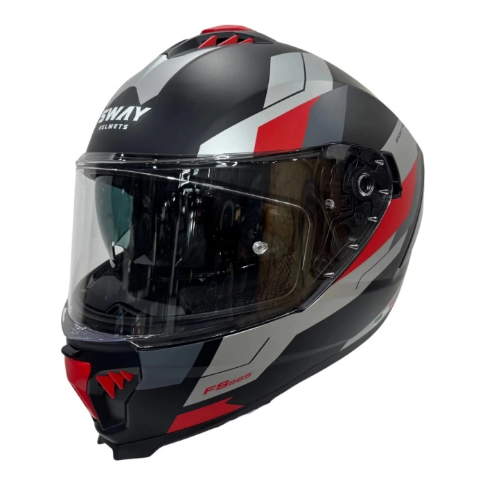 Sway Kask Sway Sw 865 Tıtan Black White Red Güneş Gözlüklü