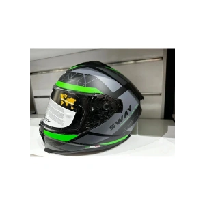 Sway Kask SW-865 Mat Grey/green Güneş Gözlüklü