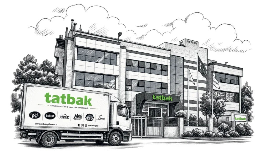 Tatbak üretim tesisi ve dağıtım aracı illüstrasyonu