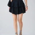 Volan Detaylı Siyah Mini Etek