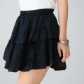 Volan Detaylı Siyah Mini Etek