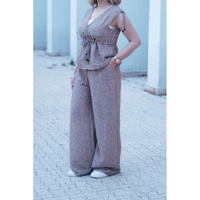 Bağlama Detaylı Bohem Keten Takım