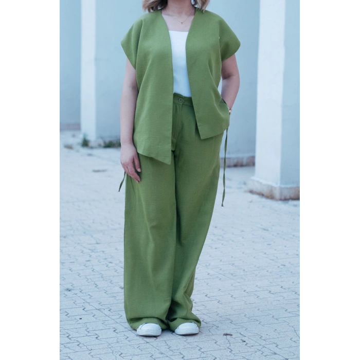 Belden Bağlamalı Kısa Kollu Takım – Zeytin Yeşili