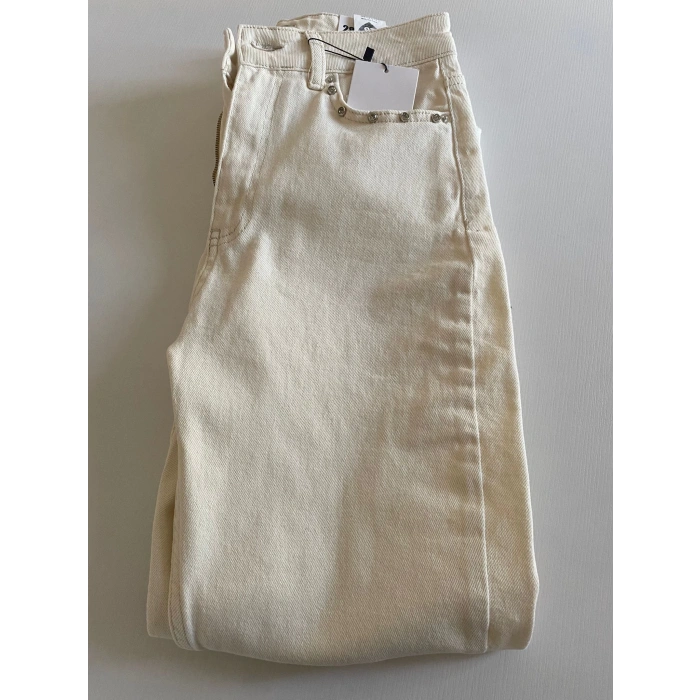 Düğme Detaylı Ekru Yüksek Bel Jean Pantolon