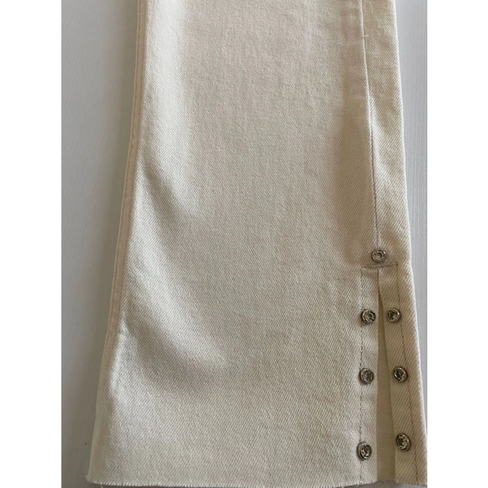 Düğme Detaylı Ekru Yüksek Bel Jean Pantolon