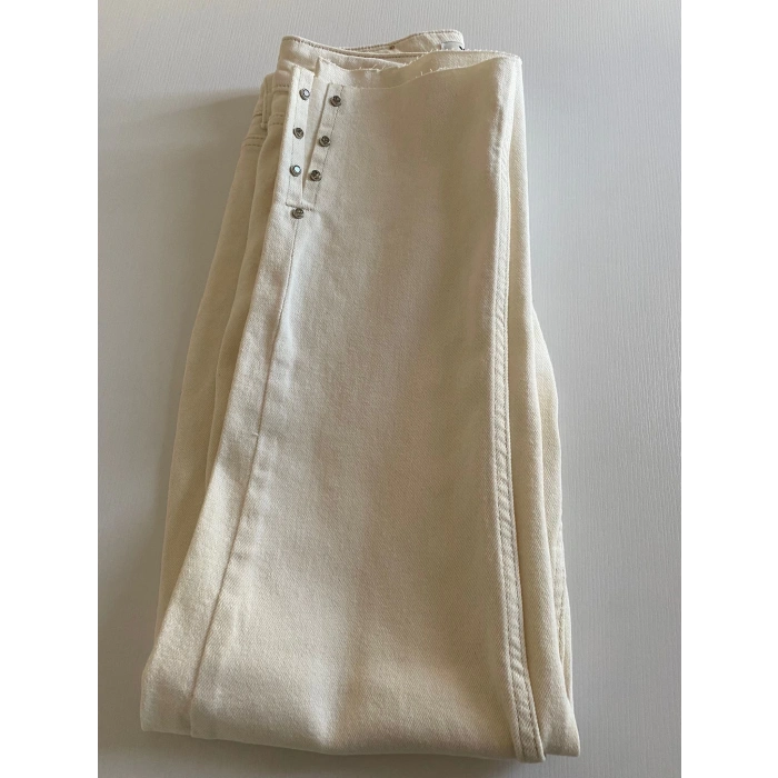 Düğme Detaylı Ekru Yüksek Bel Jean Pantolon