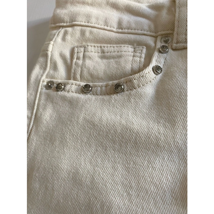 Düğme Detaylı Ekru Yüksek Bel Jean Pantolon