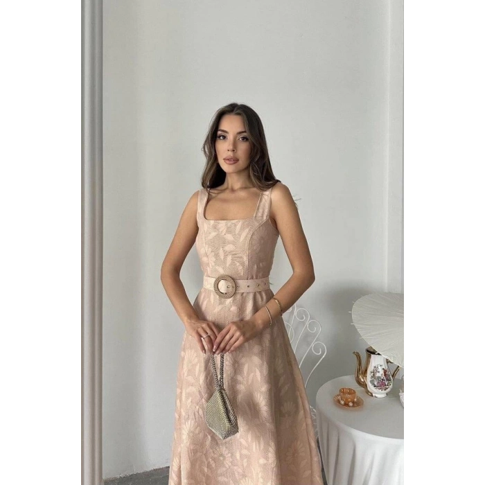 Elara Bel Kemerli Jakarlı Elbise