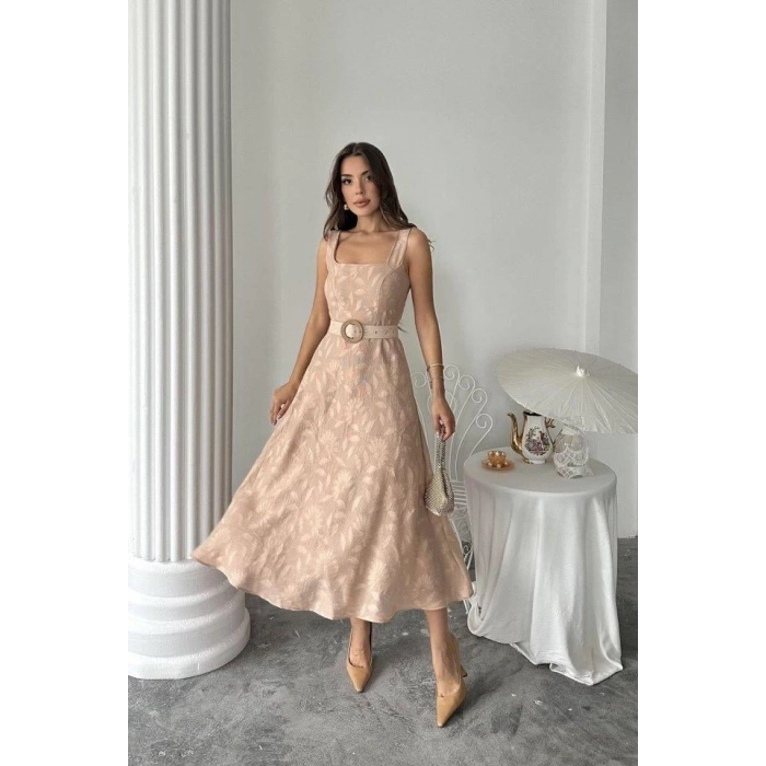 Elara Bel Kemerli Jakarlı Elbise