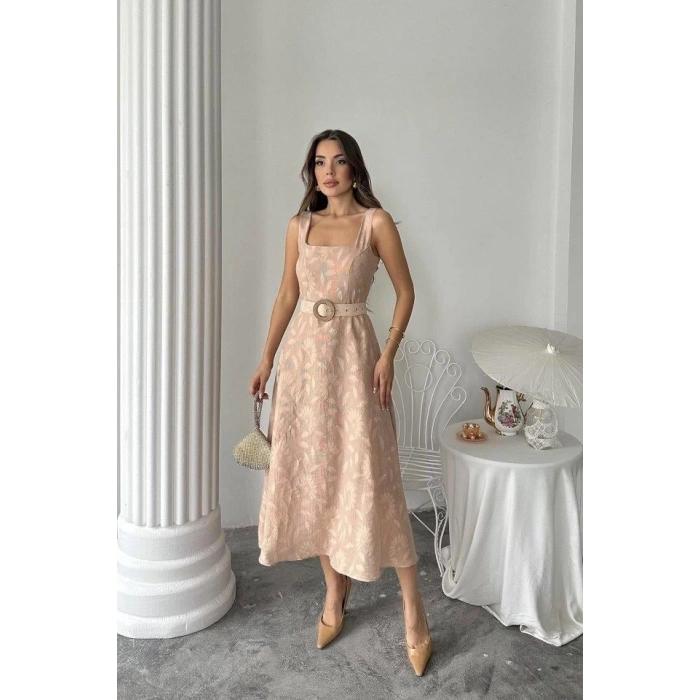 Elara Bel Kemerli Jakarlı Elbise