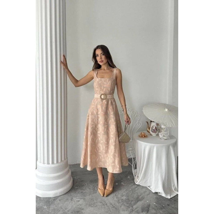 Elara Bel Kemerli Jakarlı Elbise