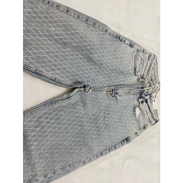 Işıltılı Baklava Taşlı Kot Pantolon